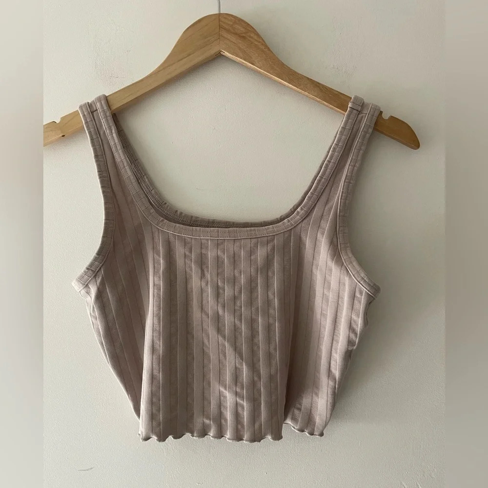 Aerie Offline Nude Ribbed OG Groove Lettuce Hem‎ Crop Top Bralette